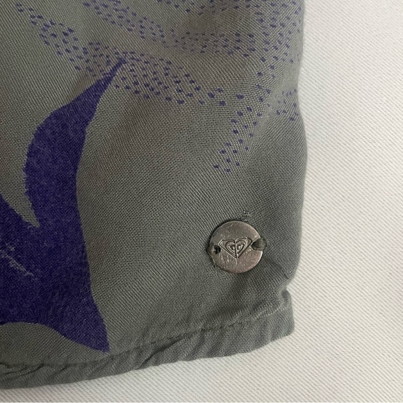 Roxy XS Boho Palm Leaf Blouse Top Olive Purple Bell Sleeve Embroidered Tunic - Picture 4 of 10